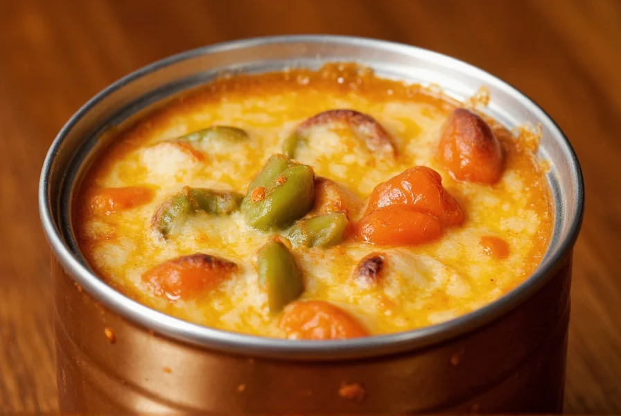 Close-up of chili can interior showing protective lining and food contents