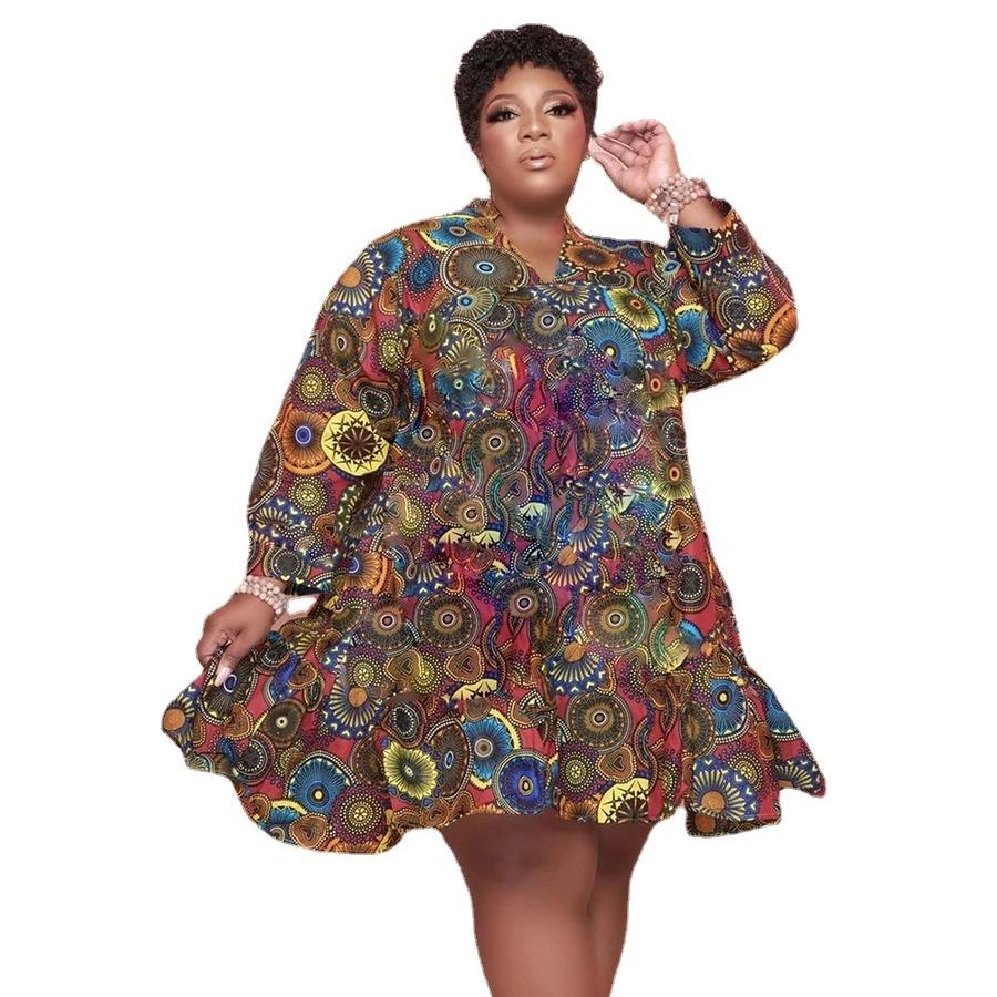 

TB5340 5XL Fall Winter Plus Size Dress Women Sexy Loose Leopard Printed Oversized V Neck Long Sleeve Shirtdress Casual Dress, White/red/green
