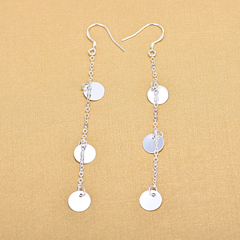 

Top Grade 925 Sterling Silver Metal Coin Round Long Earrings For Women Party Gifts Jewelry