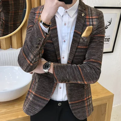 

Nanchang Xihui checked suit for young men jacket casual barber suit slim Korean men's suit, Can be customized