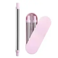 

reusable bar accessories stainless steel straw folding straws with case brush