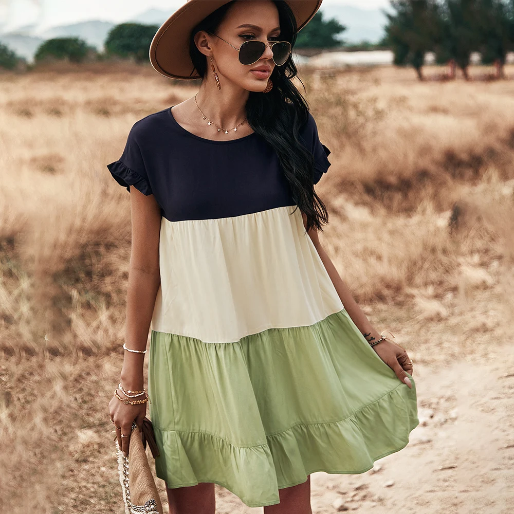 

2021 fashion short sleeve beach trendy stylish sexy casual girls women ladies spring elegant summer plus size dress shirts, Picture color