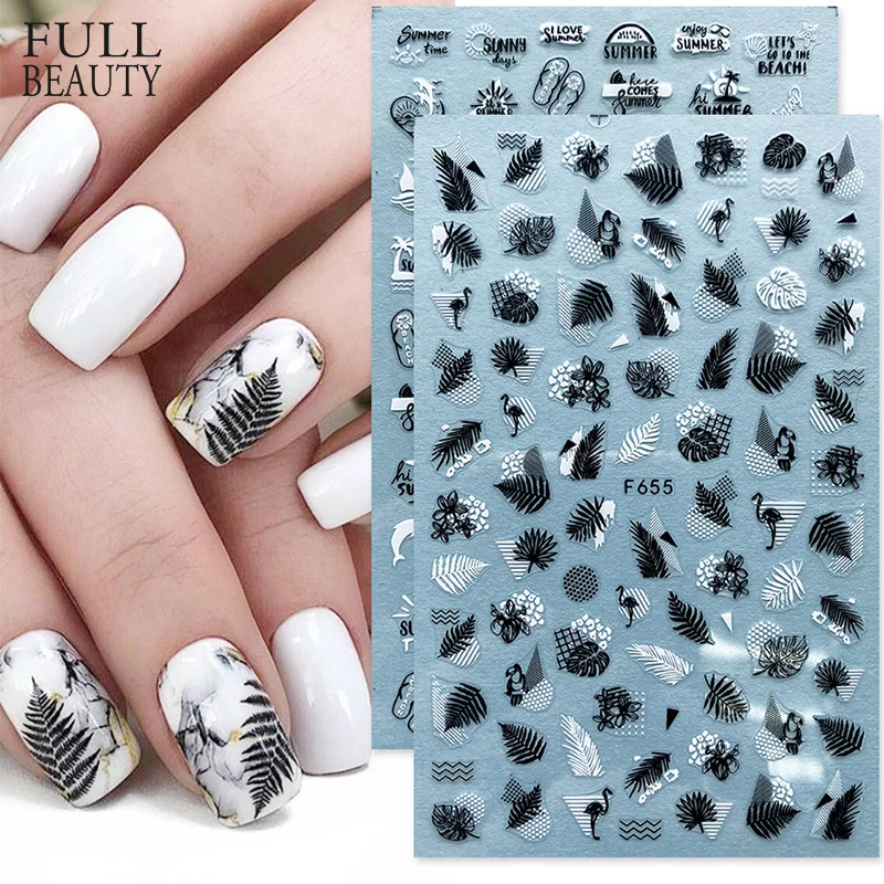 

Holographic Nail Sticker Laser Black Leaf 3D Beautiful Nail Applique Decoration Popular DIY Nail Design in Summer