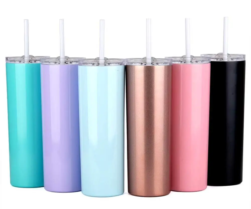 

Wholesale 20oz Sublimation blanks double walled slim skinny Stainless steel tumblers with Straw and sealable Lids, Customized color