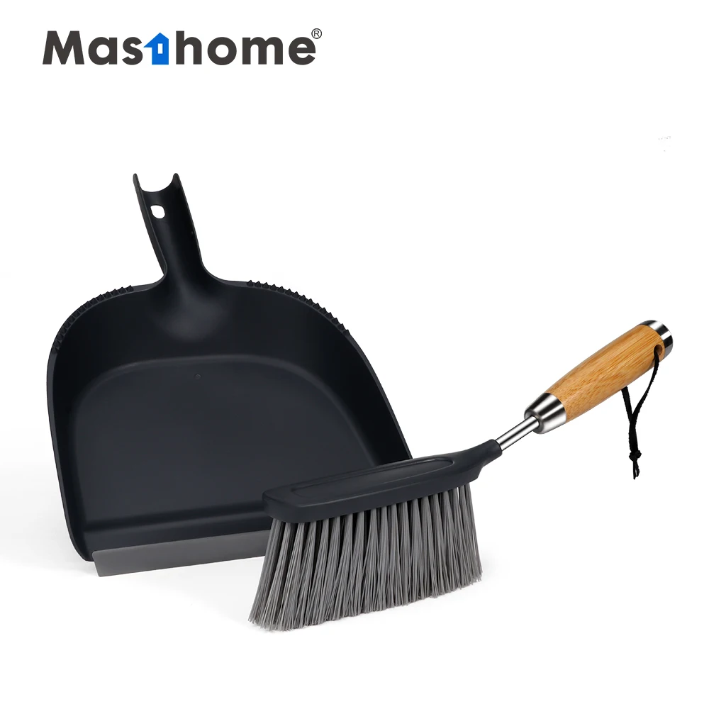 

Masthome eco friendly Bamboo table broom Handle Desktop Sweep Cleaning Brush Stainless Steel Broom Dustpan Set