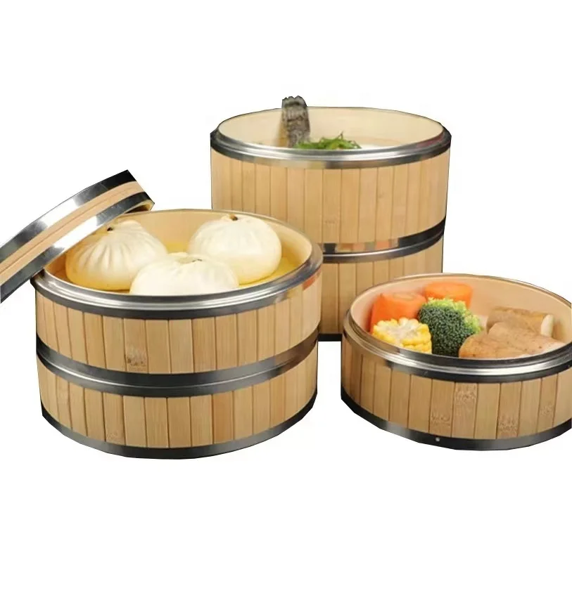 

15cm Wholesale Eco-Friendly Home Usage HandmadeStainless steel wrap Bamboo Steamer Basket