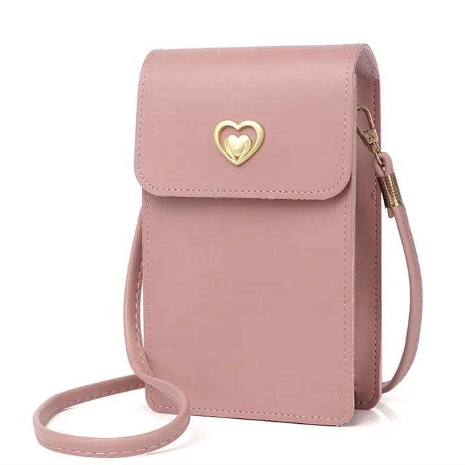 

Fashion heart-shaped mini small girl Pu mobile phone bag