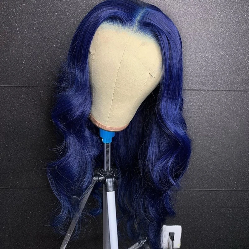 

Wholesale Blue Color Human Hair Lace Front Wigs Loose Wave 150 Density Dark Pre-Plucked Brazilian Virgin Hair Lace Wig