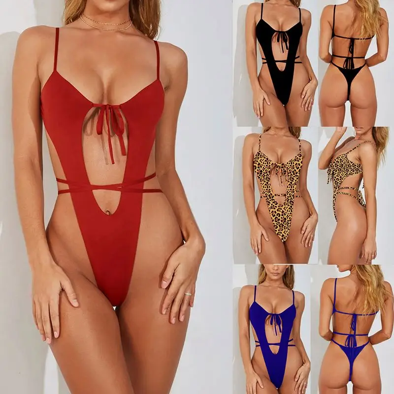 

2021 new arrival hot style bikini women's solid color sexy one-way neck fringe long sleeve beach one-piece swimsuit