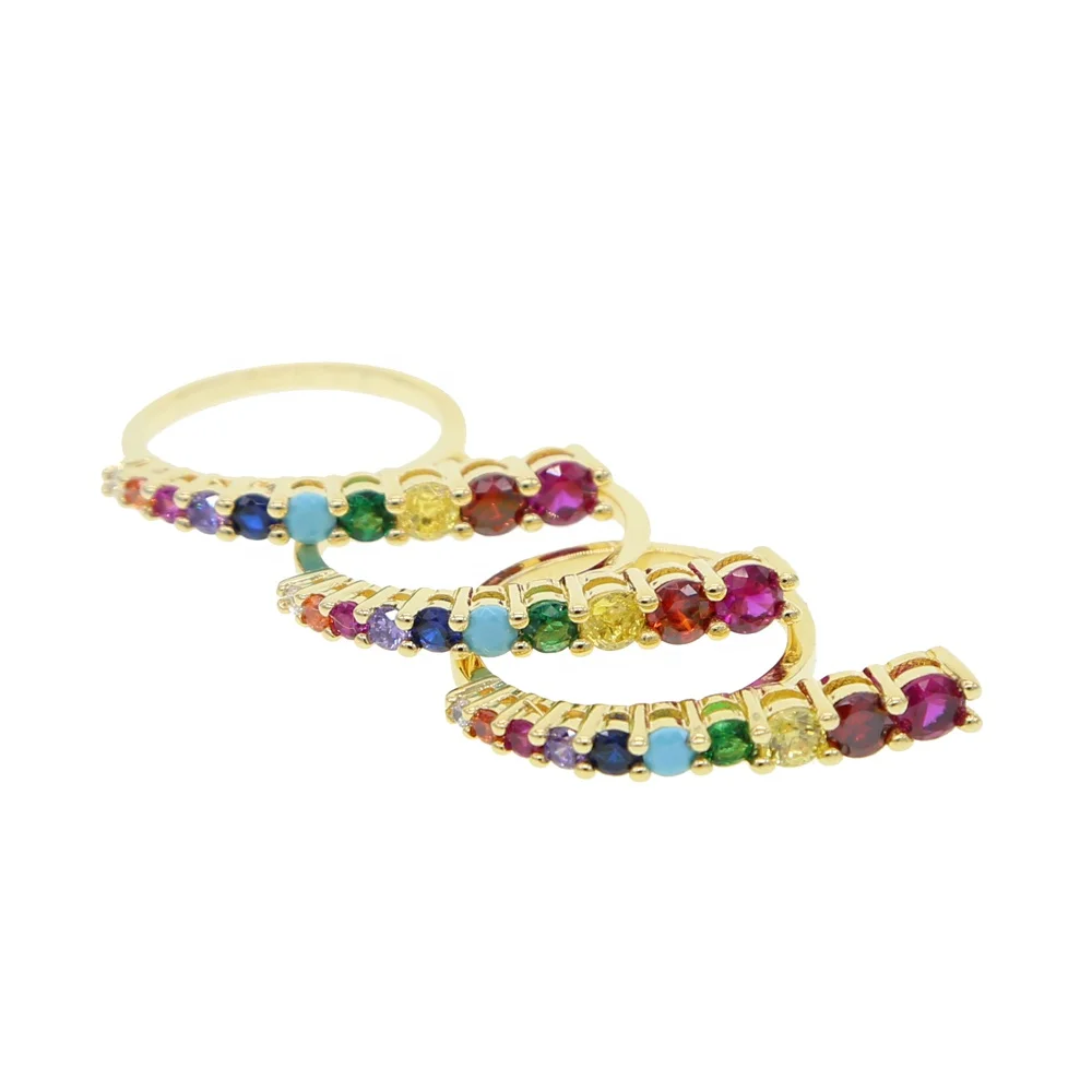 

size 5 6 7 8 Gold filled rainbow multi color cz Geometric Long stick bar finger ring trendy women jewelry