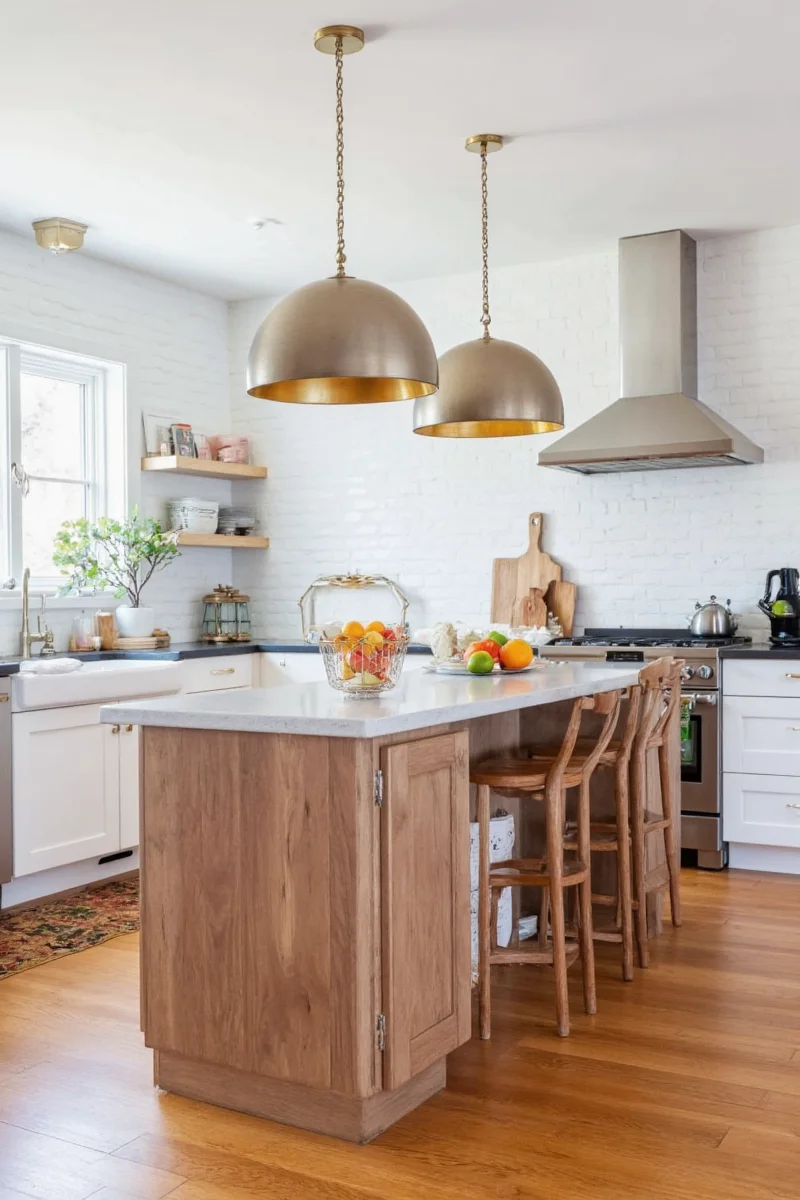 White kitchen with a built-in breakfast bar island