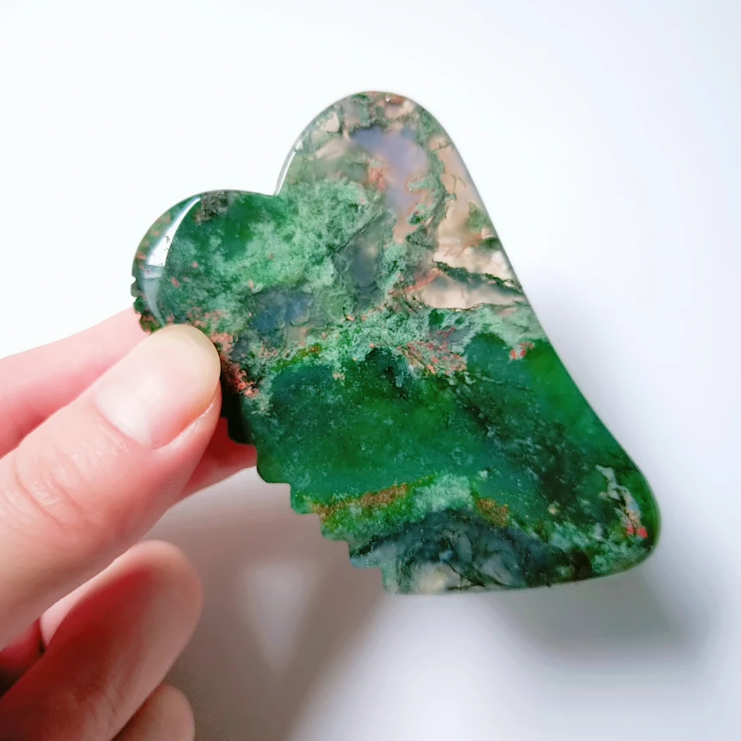 

Natural Moss Agate Stone GuaSha Massage Face Tool Gua Sha Board Body Massager