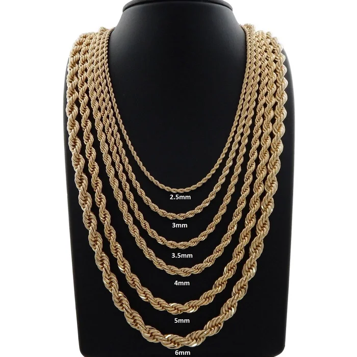

Wholesale Hip Hop Men 316l Stainless Steel Filled Cable Franco Gold Necklace 14K 18k Gold twist Rope Chain necklace