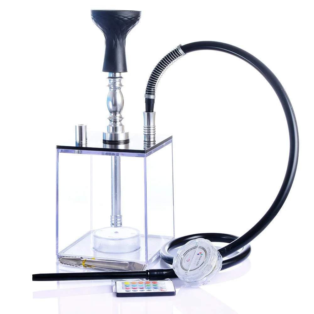 

China Fancy Hokkah Hooka Tobacco Smoking Chicha Square Sheesha Narguile Led with Remote Acrylic Hookahs, White