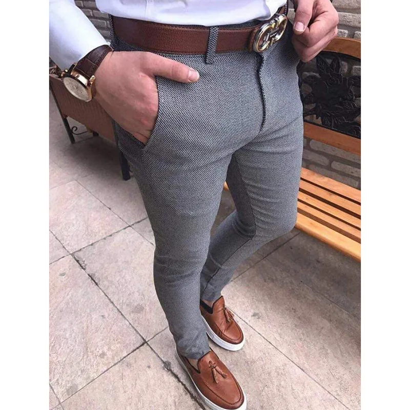 

Spot European and American hot style trousers new solid color fit casual men's suit pants