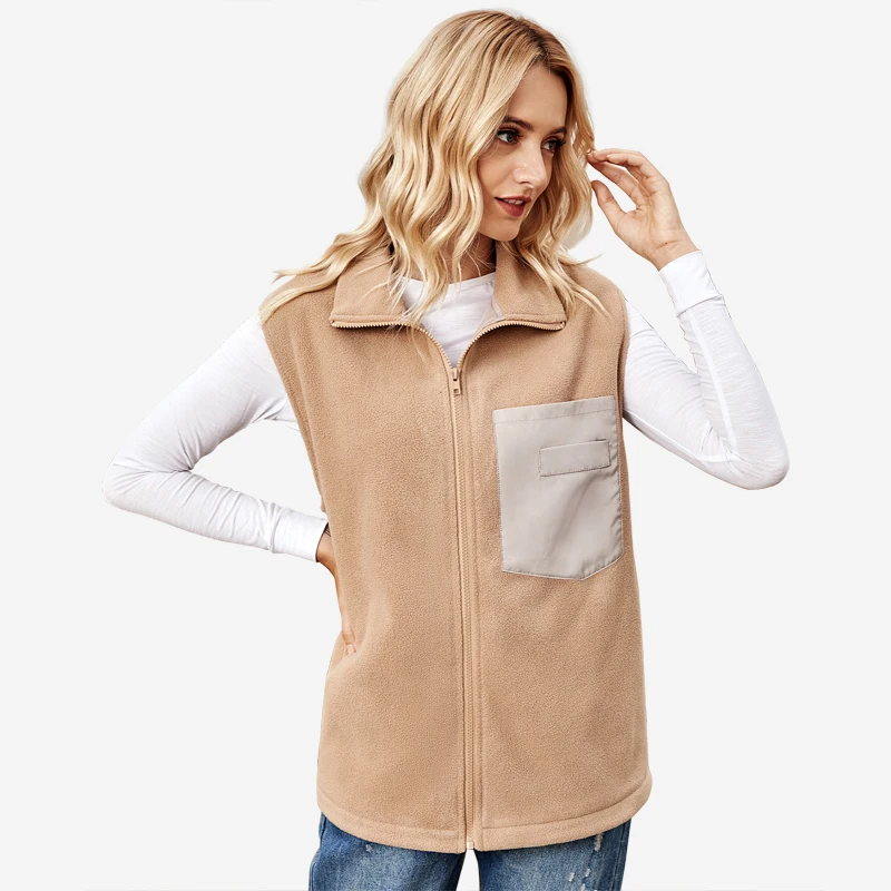 

Autumn women's Coat Loose Sleeveless Sweater With Pocket Zipper Cardigan Warm Coat
