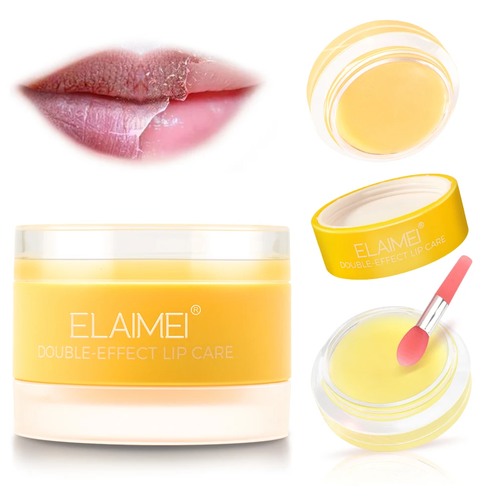 

ELAIMEI 2 in 1 night lip mask repair lip exfoliator scrub with brush lavender peach orange strawberry moisturizer lip balm