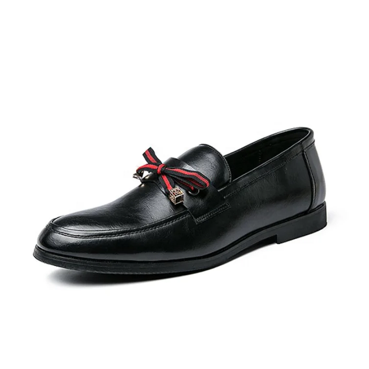

2021 new red butterfly straps men's leather shoes shallow mouth wear-resistant simple casual men's shoes, Black