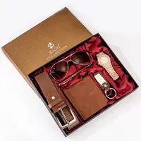 

RTS Hot Men's Luxury Gold Diamond Watches Wallet Festival Gift 6pcs/set Sunglass+Belt +Keychain+Pen Fashion Package Gifts Set