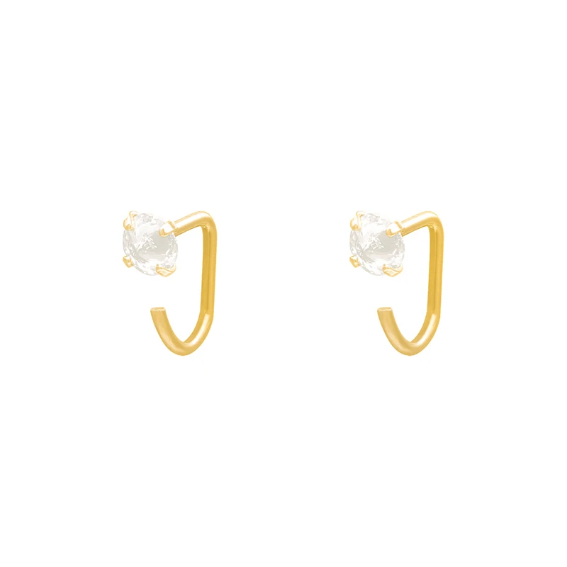 

Ladies delicate jewelry new style rear-mounted zircon s925 silver stud earrings, Gold/white