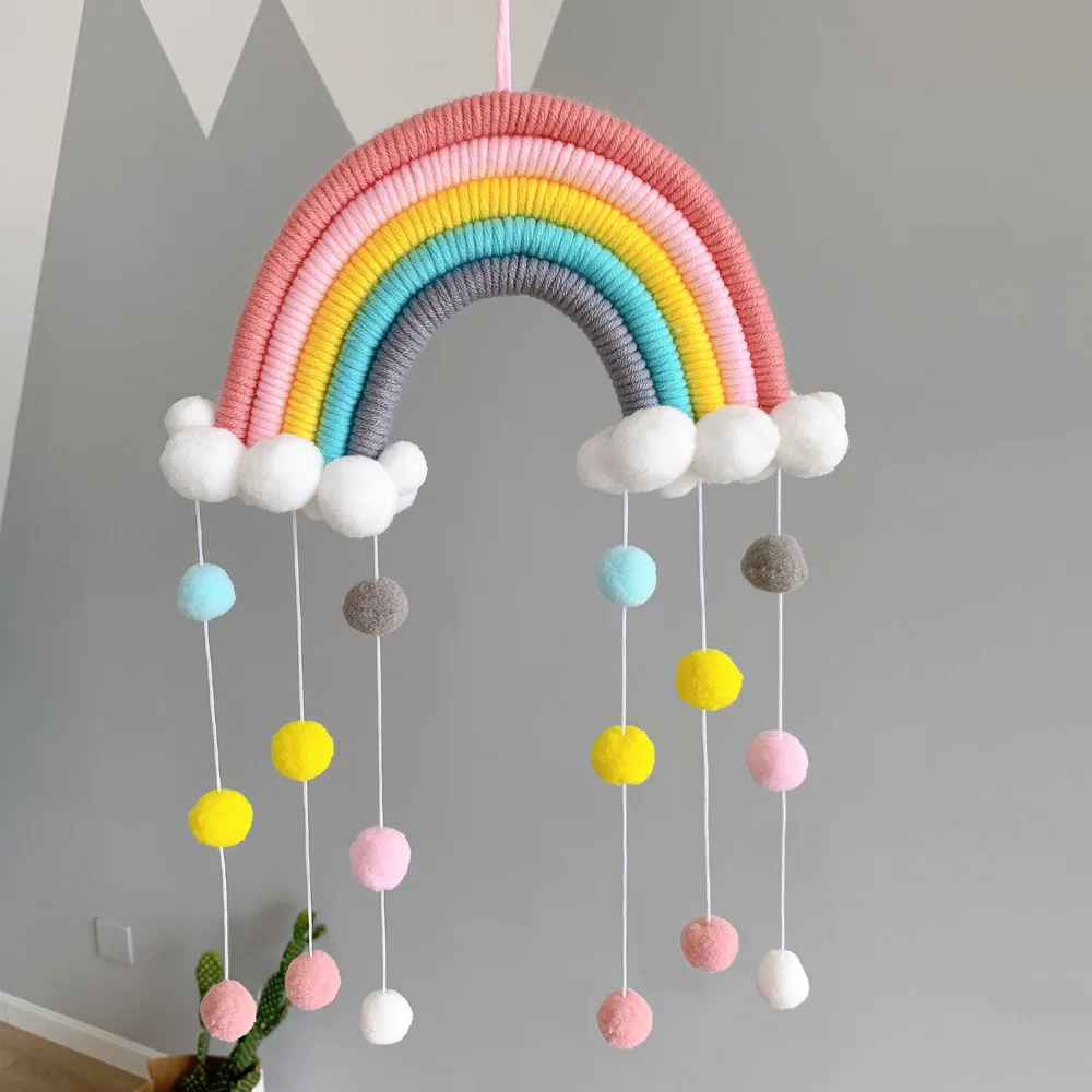 

Rainbow Wall Hanging kids Home Decor Tassels Macrame Rainbow Cloud Wool Felt Decor