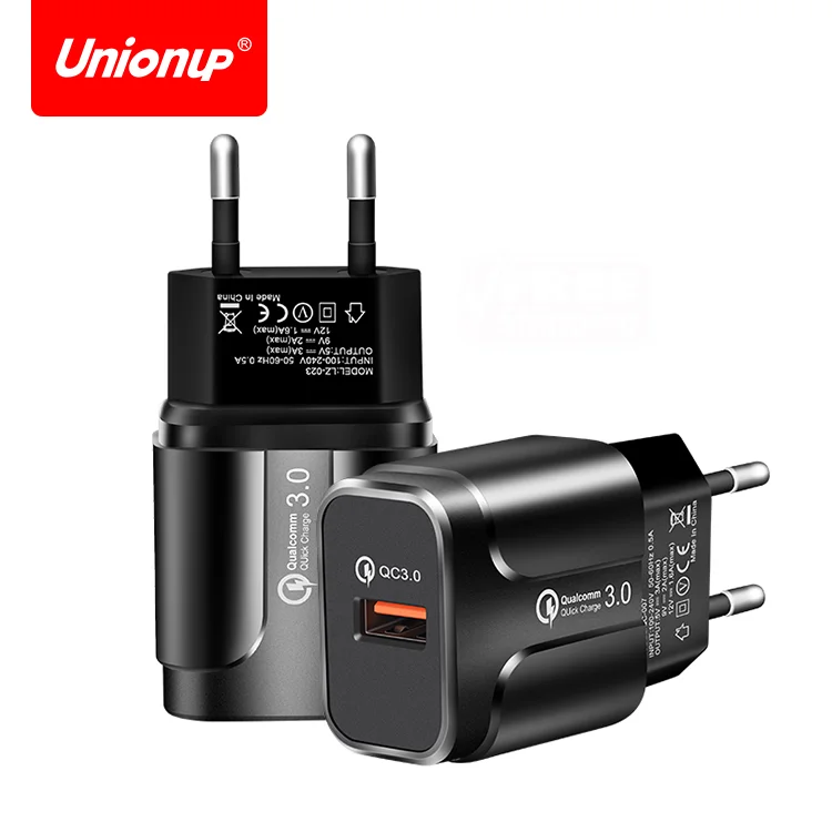 

UNIONUP Fast charging qc 3.0 usb charger travel wall charger 18w for charger oppo vooc.3.0, Black white