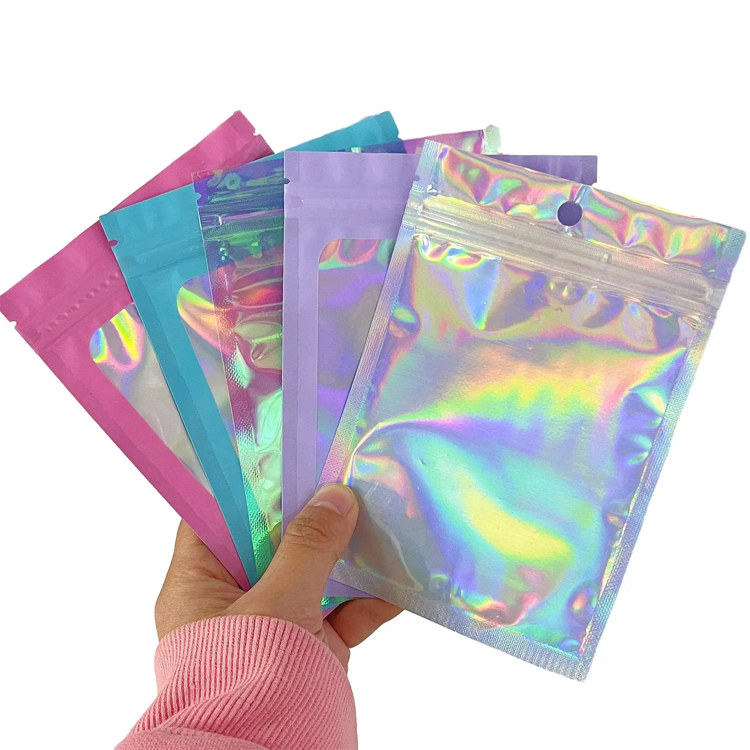 

Cailyn Customized Wholesale Holographic Resealable Ziplock Laser Food Packaging Hologram Bags Cosmetic Security Lipstick Pouch