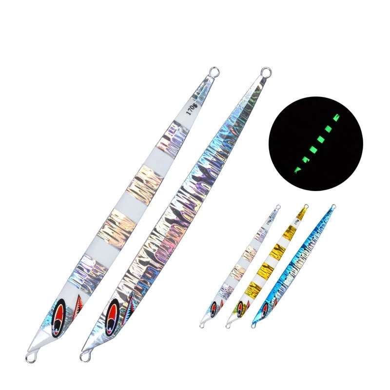 

Top Right 215mm 170g Jig021 Jigging Lures Deep Sea Fishing Lead Iron Plate Metal Bait Luminous Sinking Lead Metal Jigs, 3 colors