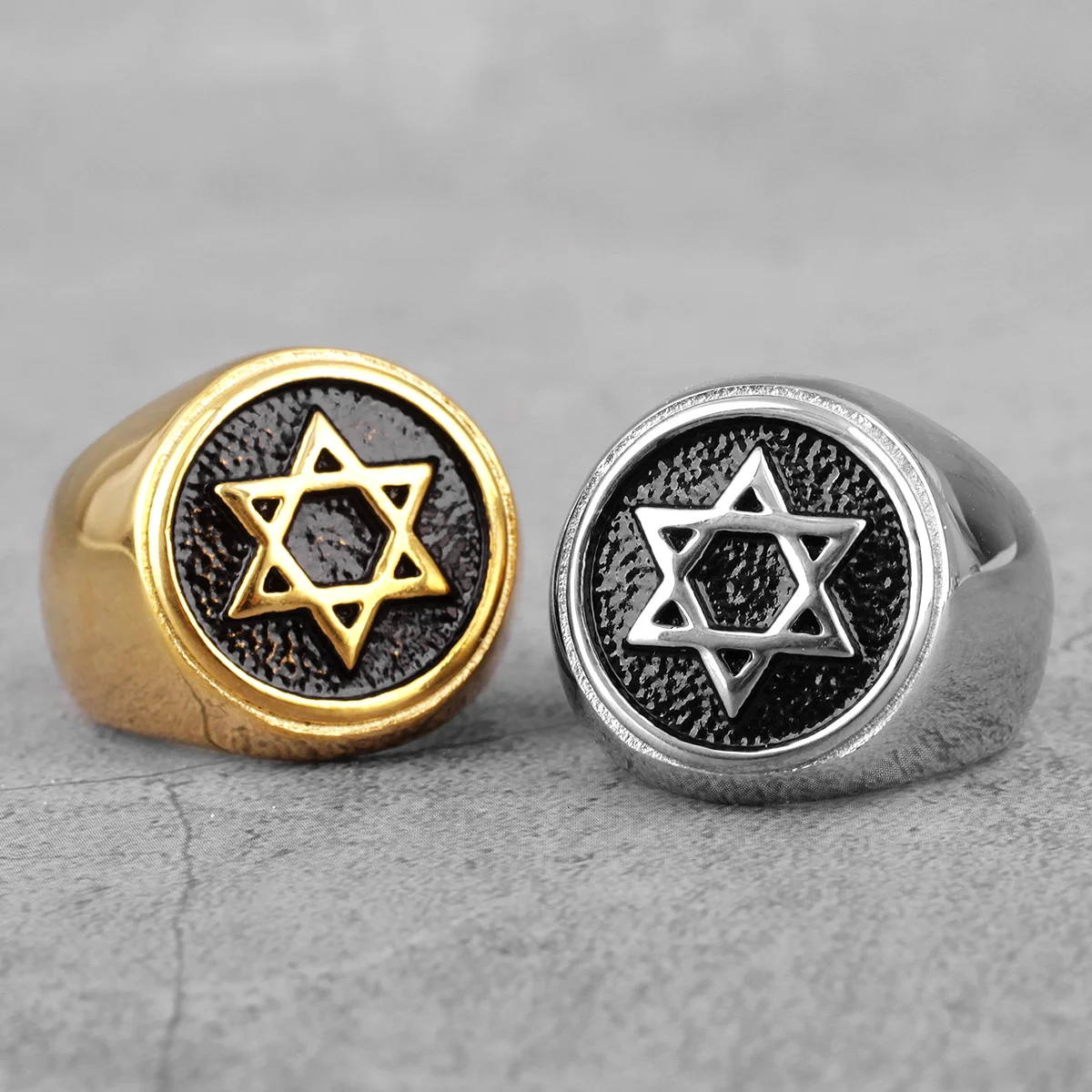 

Judaism Hexagram Star of David Stainless Steel Mens Rings Punk Hip Hop for Male Boy Biker Jewelry Creativity Gift Wholesale