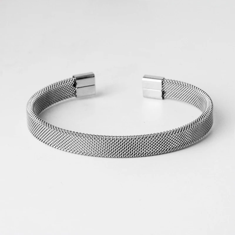 

Trendy Women Simple Stainless Steel Cuff Bracelet Mesh, Silver
