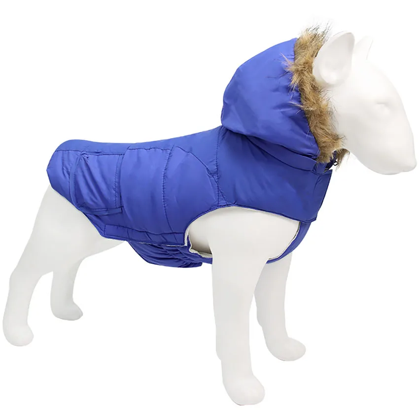 

New Arrival Winter Warm Small Dog Clot Outdoor Pet Apparel Appli Waterproof Reflective Wool Collar Hooded Warm Coat, 3 colors