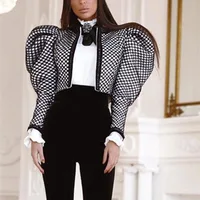 

2020 New Arrived Black White Puff Sleeve Women Short Jacket Lace Fashion Short Top Wholesale