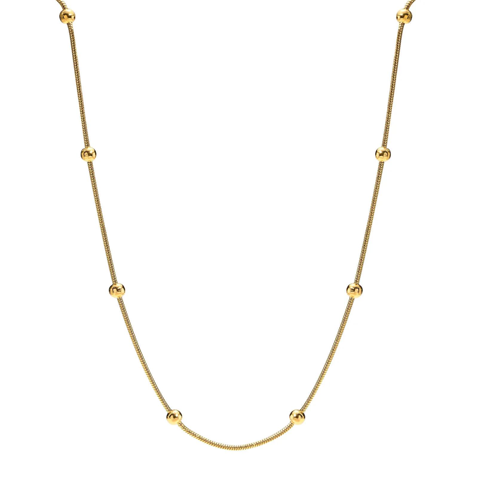 

Joolim Jewelry 18K Gold Plated Dainty Snake Chain Beads Satellite Necklace Stainless Steel Jewelry Wholesale