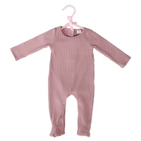 

Wholesale Children Boutique Clothing Infant Baby Winter Clothes Dust Pink Ribbed Cotton Baby Footie Rompers with Buttons
