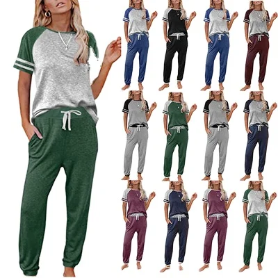 

Lounge Sets For Women Two Piece Outfits Loungewear Short Sleeve Crewneck Jogger Pajama Set and Sweatpants Tracksuit, Picture color