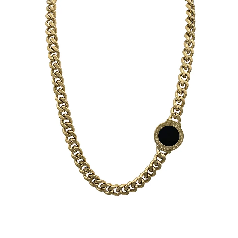 

Trendy Exaggerated Black Round Medal Geometric Thick Link Chain Collar Clavicle Punk Sweater Chain Women Party Jewelry