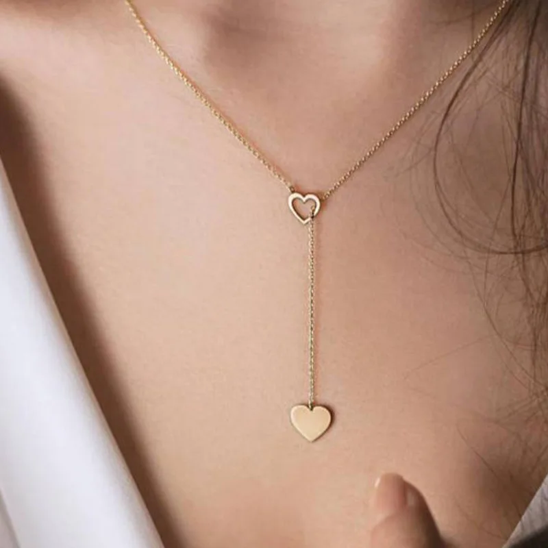 Joolim Jewelry 18K Gold Plated Double Heart Pendant Choker Necklace Stainless Steel Jewelry Wholesale