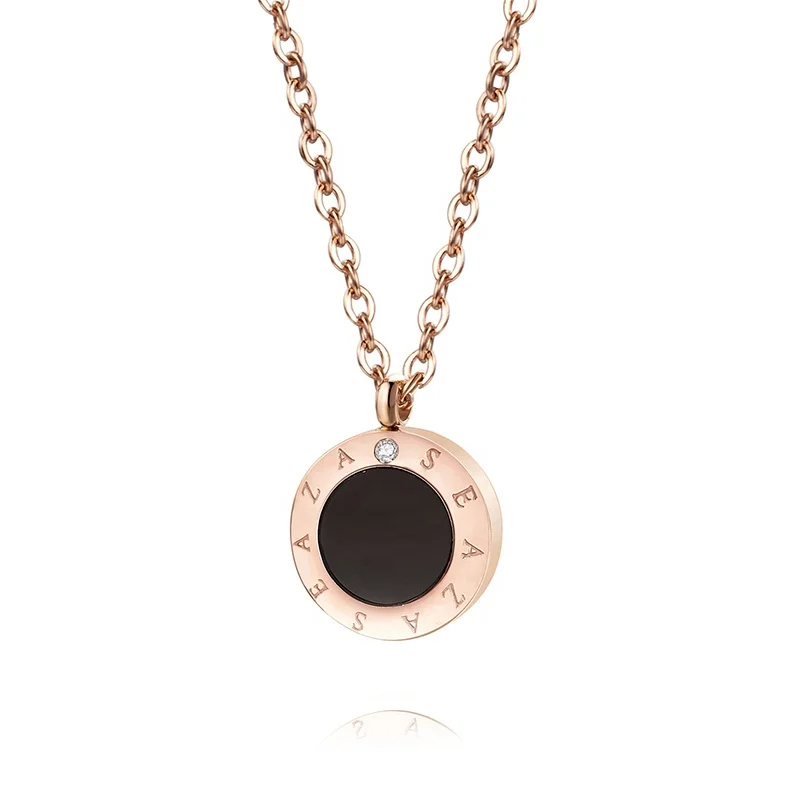 

Women Stainless steel necklace Rose gold Zircon Pendant Necklace For Girl