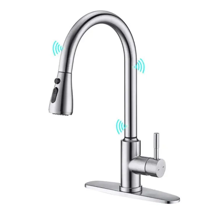 Touchless 304 Stainless Steel Brushed Hot Cold Three Functions Pull Down Sprayer Mixers Kitchen Faucet For Sink