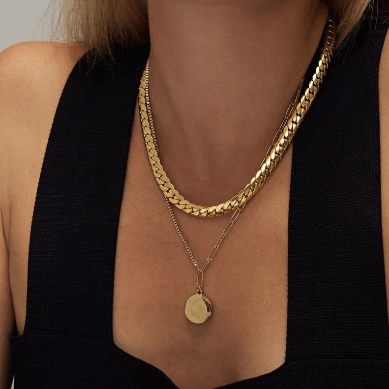 

Woman Accessories Stainless Steel Necklace Men/ Women Bold Chain Necklace Bold Chain Choker Flat Curb Chain Necklace Woman, Gold/silver/rose gold