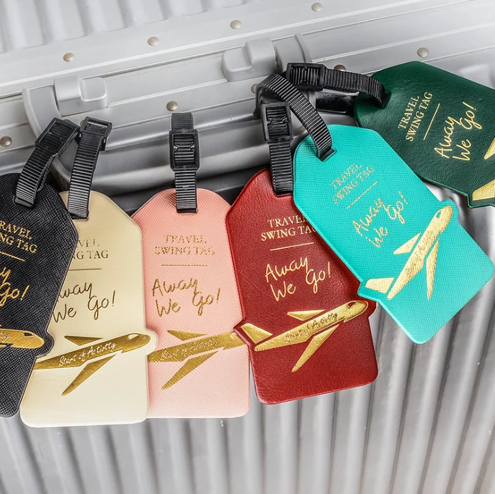 

Plane PU leather luggage tag men's and women's suitcase hang tag consignment business card bag hang piece boarding pass dog tag, Customized color