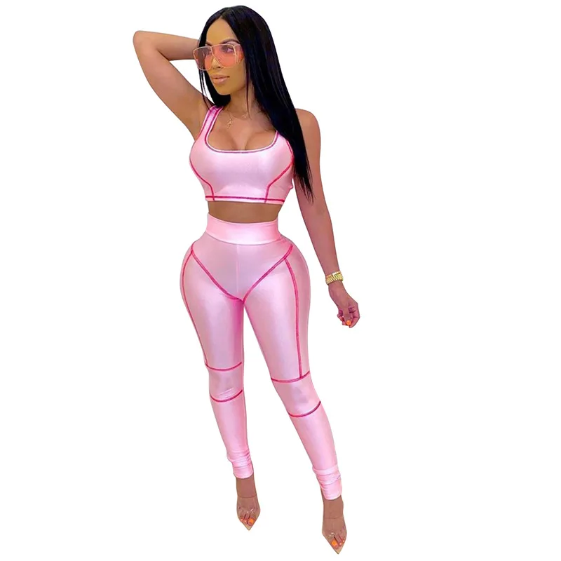 

CS1693 Summer Women high quality top pad inside and long pants 2 piecec set fitness wear jogging wear sports set, Multi