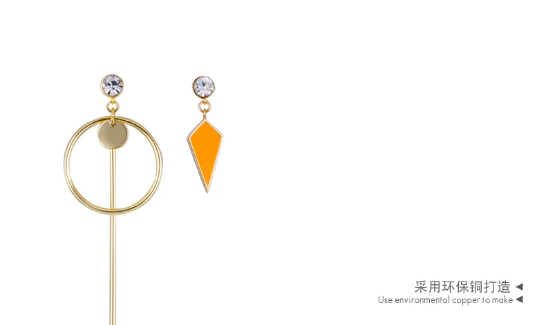 New latest two different styles cubic zircon earrings orange color polygon copper earrings gold plat(图6)