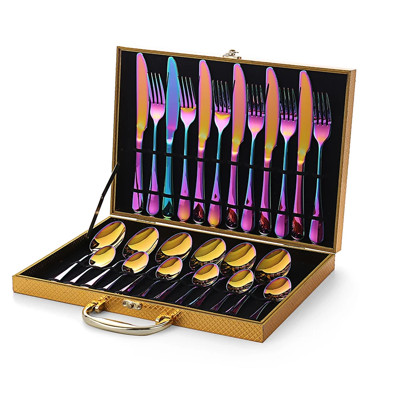 

24 piece flatware set gift colorful romantic stainless steel cutlery set with box