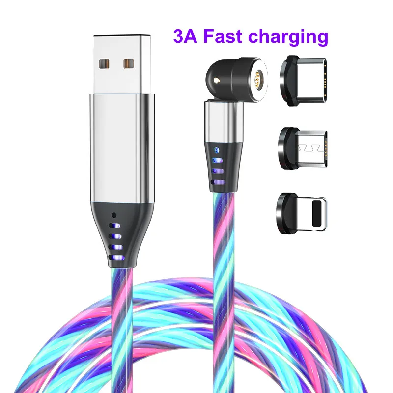 

new product ideas 2021 kitchen LED Flowing Light Magnetic Charging Cable Cellphone Fast Micro USB Cable Charger Data Cable Line