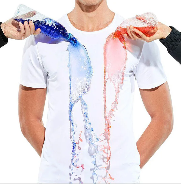 

Tech Breathable Super Fiber Waterproof T-shirt Repellent T Shirts Casual Quick Dry Blank Stain 100% Polyester Knitted O-neck Men