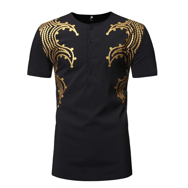 

African men's T-shirt totem bronzing print ethnic print short for men sleeve african print fabric african clothing, 2 colors