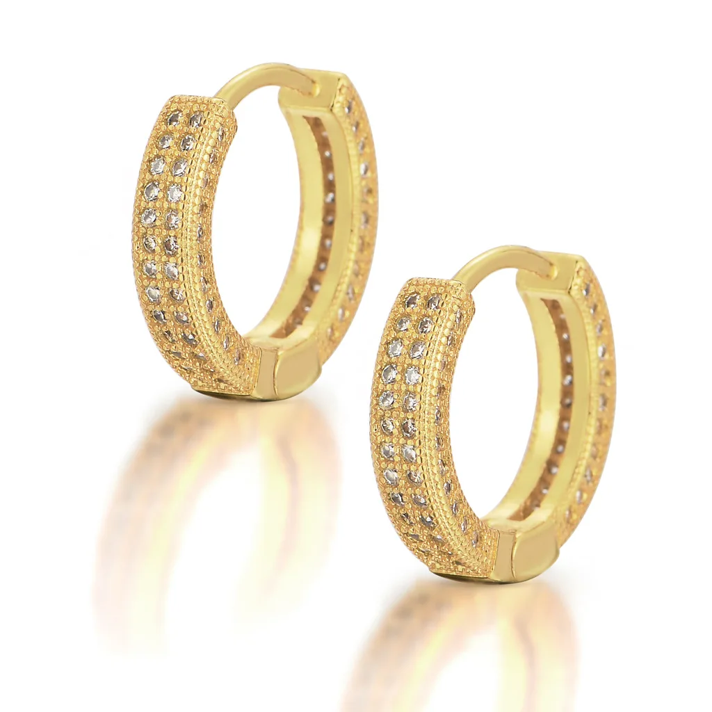 

Hip-hop Earring Hoops Real Gold Electroplated Earrings with Zircon Inserts for both men and women