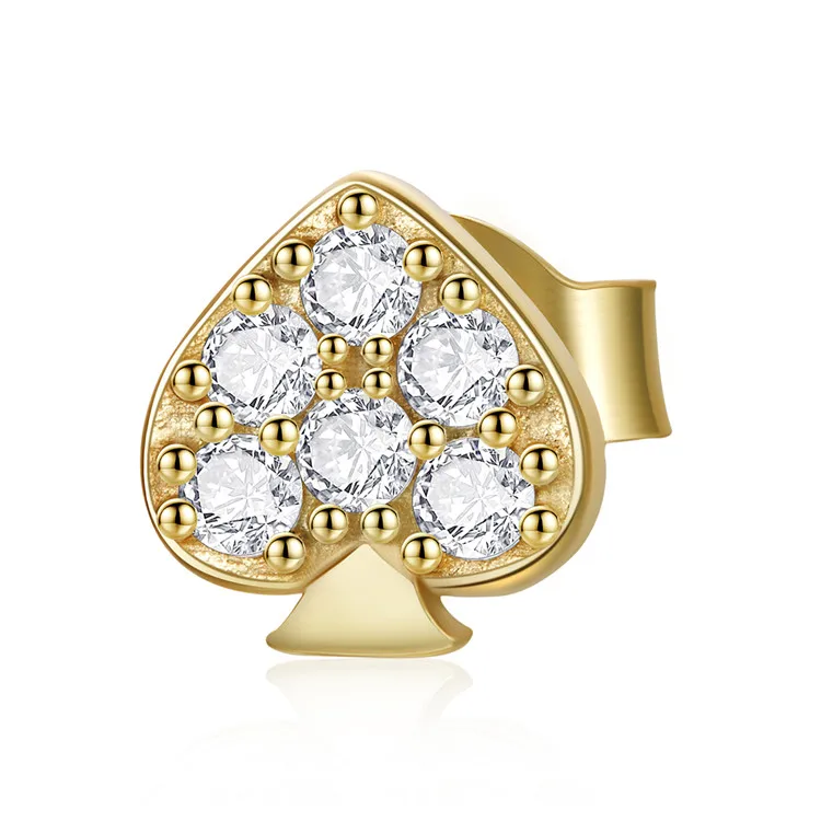 

Qings New Arrivals 925 sterling silver Poker Zircon 14k gold stud earrings