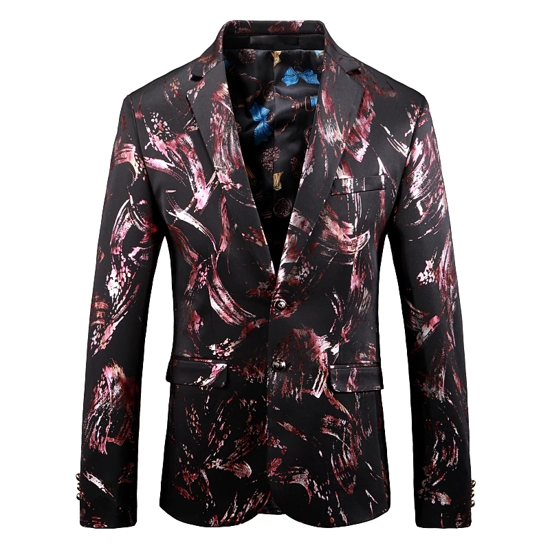 

Flower Printed Design Slim Fit Designs Tailor Suit Blazer Men Casual Suit Jacket, As image shows
